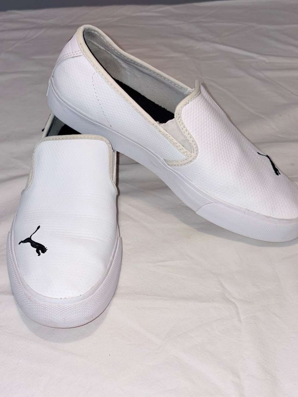 Puma Bari Slip-On White Faux Leather Sneakers | Women’s 9.5
